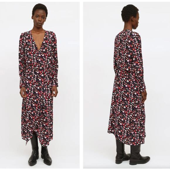 EQUIPMENT Femme Neema Floral Maxi Dress Black Red Pink Sz 4 {3H31} - Picture 1 of 7